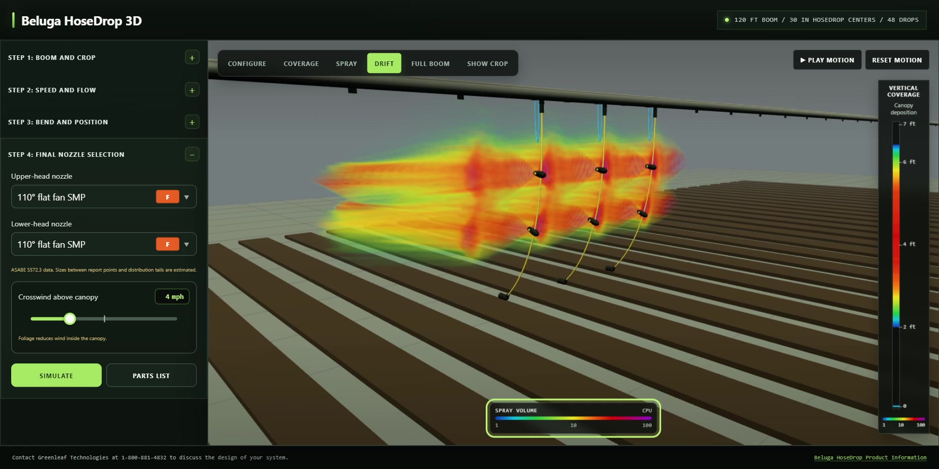 Beluga HoseDrop 3D Drift view showing modeled airborne spray movement