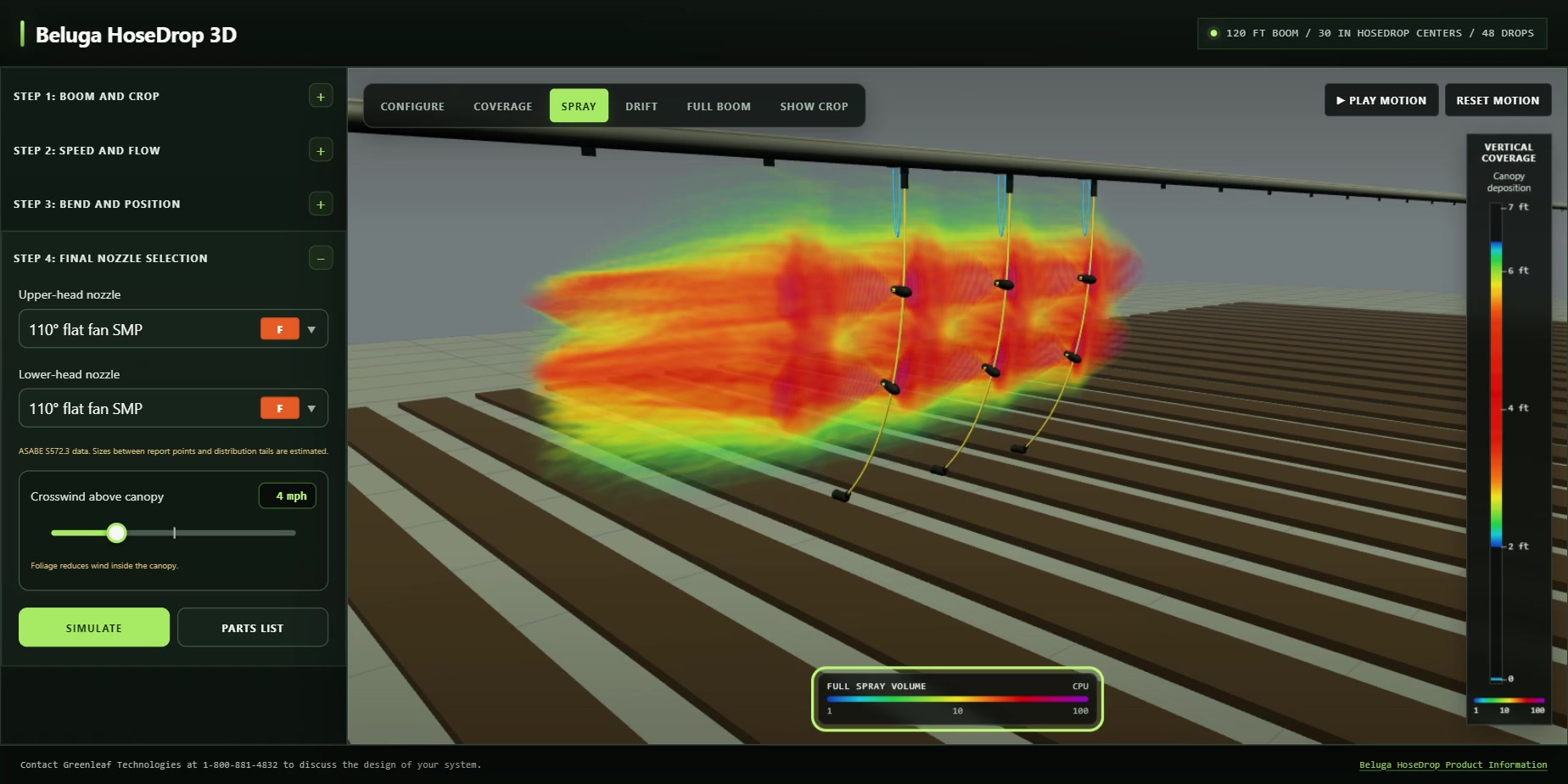 Beluga HoseDrop 3D Spray view showing the full modeled spray volume